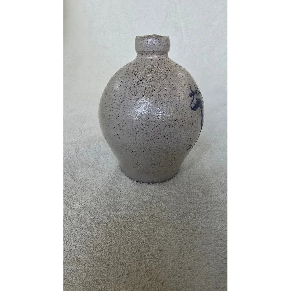 Rockdale Union Stoneware 1989 Cow Cobalt Blue Salt Glaze Jug Cambridge Wisconsin